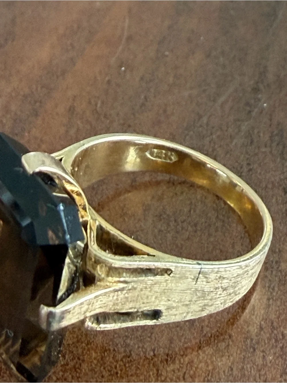 Vintage 9k Brushed Gold with Emerald-Cut Smoky Quartz Cocktail Ring